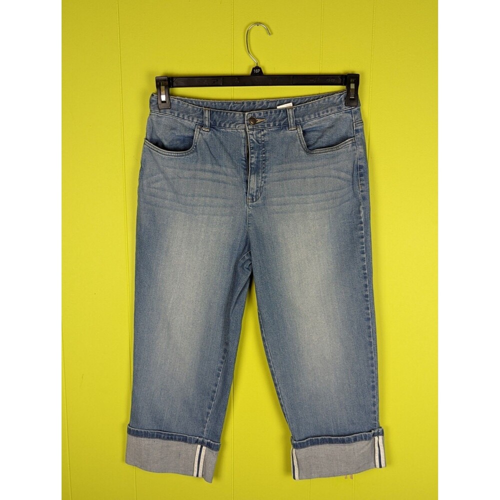 Talbots Womens 12 Mid Rise Cuffed Capri Crop Pants Stretch Stone Wash Blue Denim